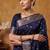 Navy blue katan silk woven saree with blouse