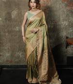Pista-green satin woven saree with blouse
