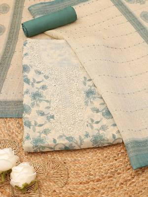 Printed Linen Unstitched Dress Material 4