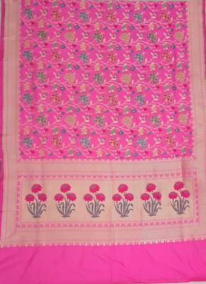 Pink katan silk woven saree with blouse 2