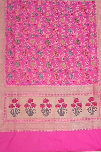 Pink katan silk woven saree with blouse