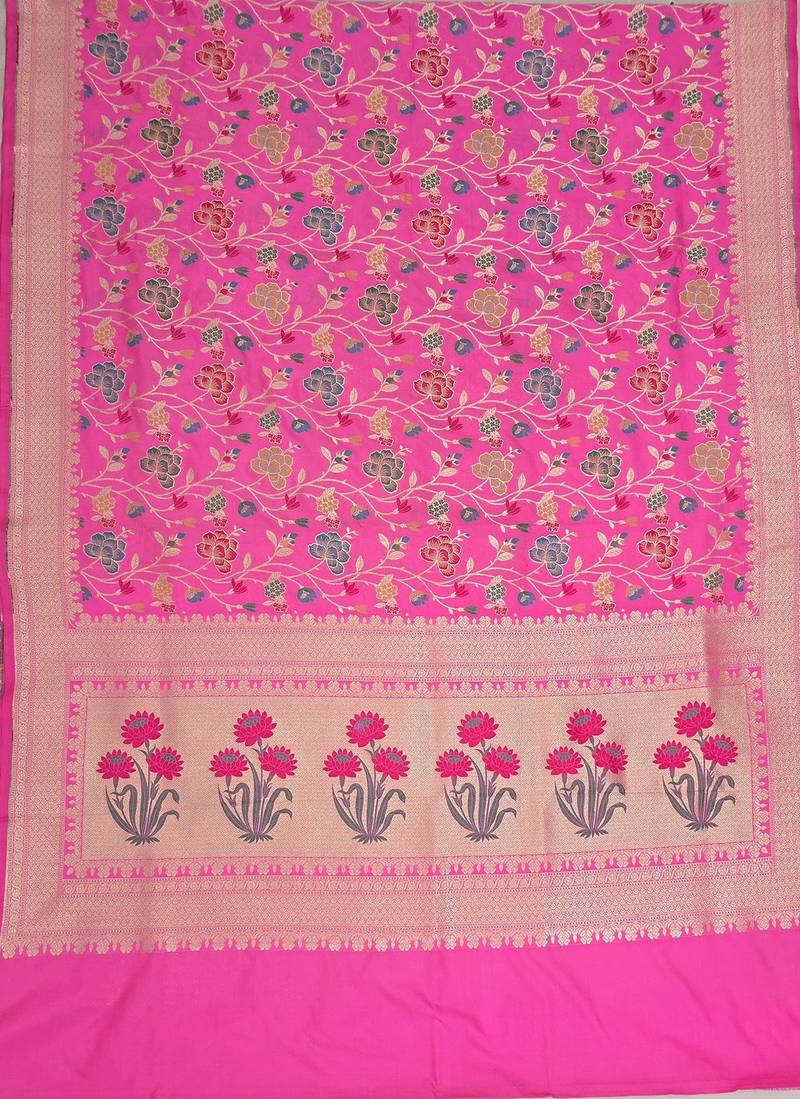 Pink katan silk woven saree with blouse