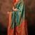 Rama green satin woven saree with blouse