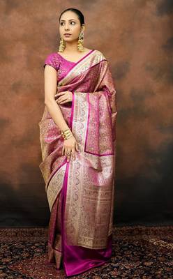 Rani satin woven saree with blouse 1