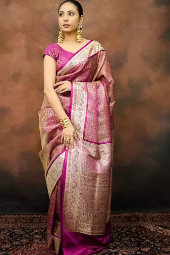 Rani satin woven saree with blouse