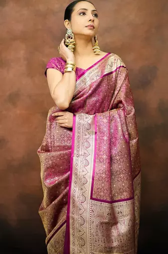 Rani satin woven saree with blouse