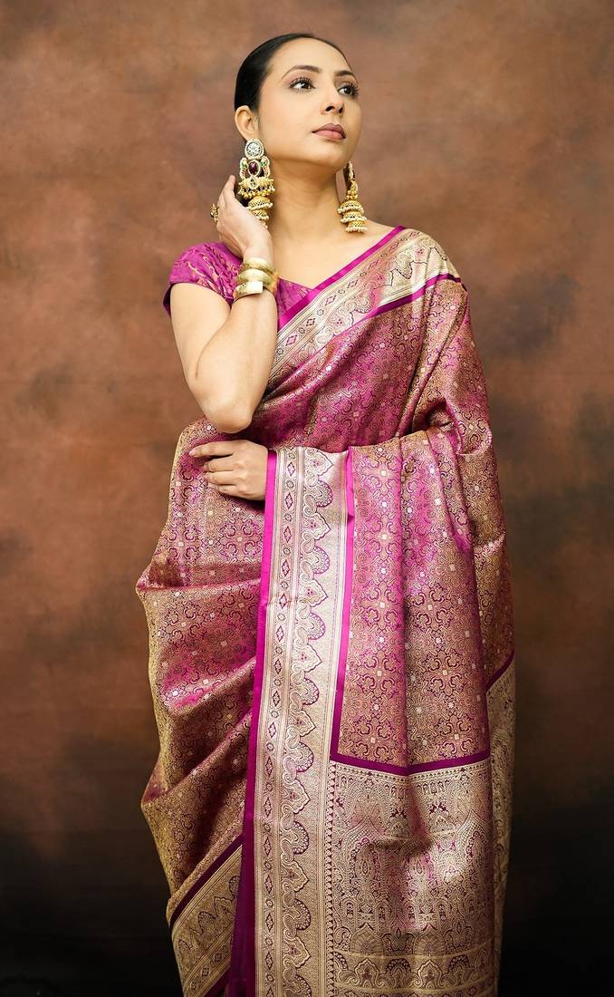 Rani satin woven saree with blouse
