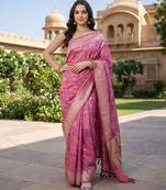 Pink katan silk woven saree with blouse