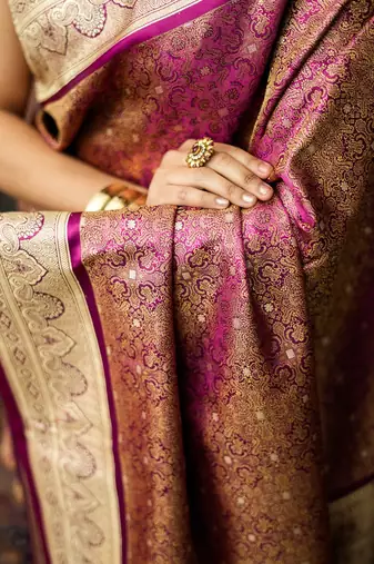 Rani satin woven saree with blouse