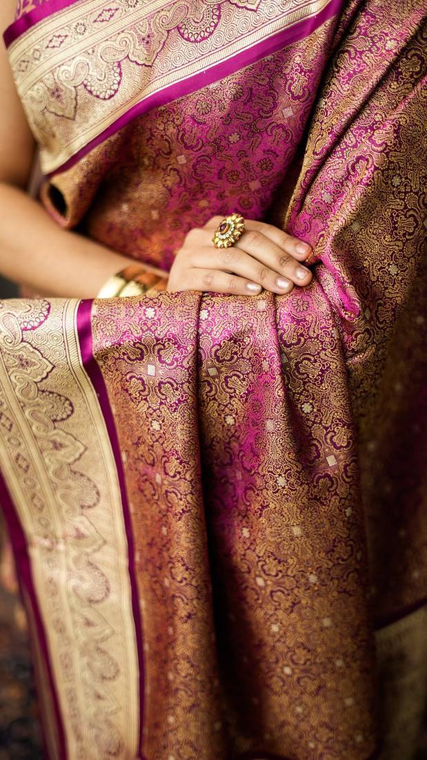 Rani satin woven saree with blouse