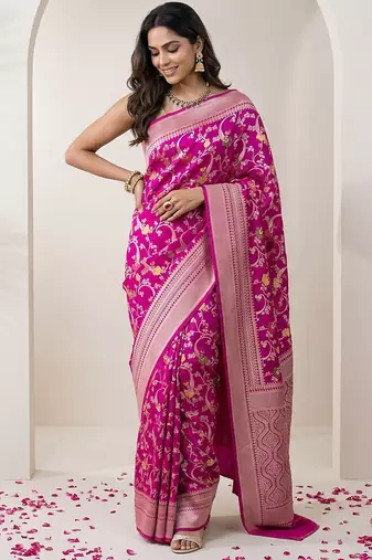 Purple khadi woven saree with blouse