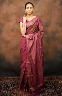 Rani katan silk woven saree with blouse 1