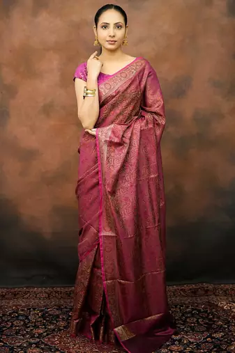 Rani katan silk woven saree with blouse