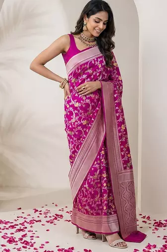 Purple khadi woven saree with blouse