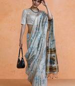 Grey woven design muga sarees with blouse piece
