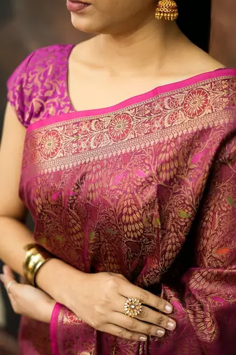 Rani katan silk woven saree with blouse