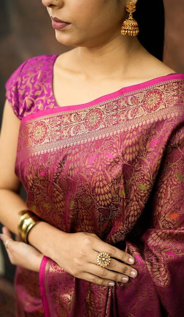 Rani katan silk woven saree with blouse