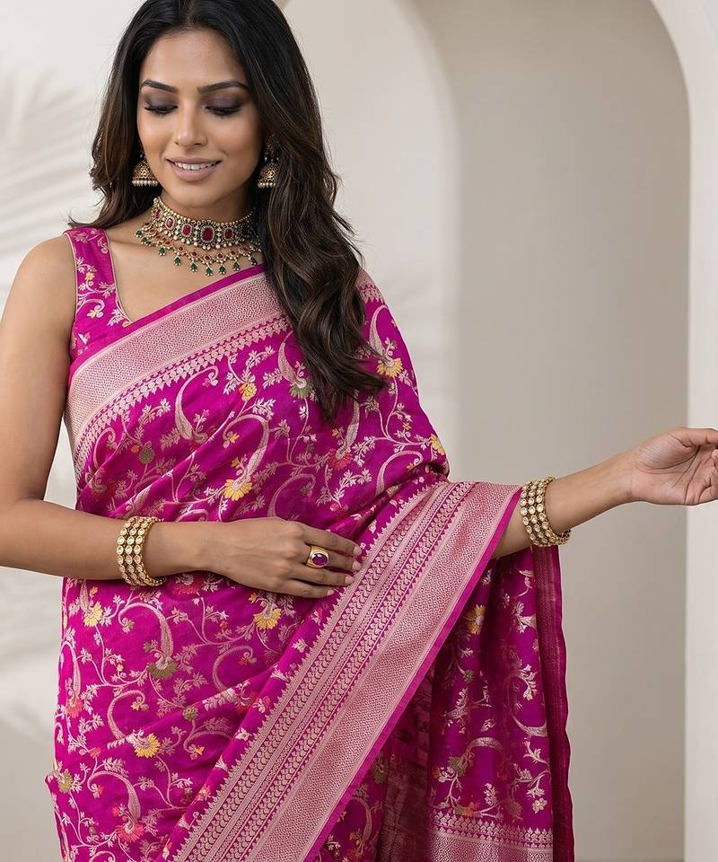 Purple khadi woven saree with blouse