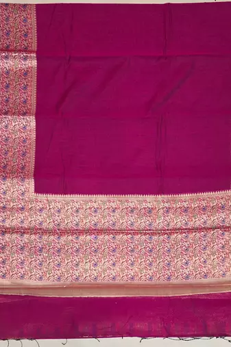Magenta blended cotton woven saree with blouse
