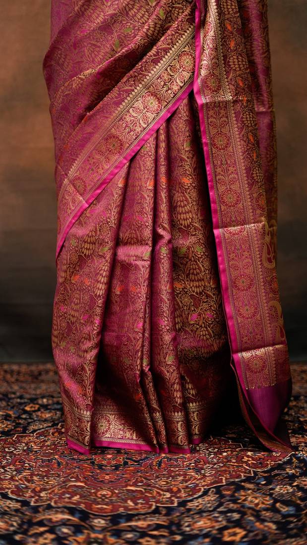 Rani katan silk woven saree with blouse