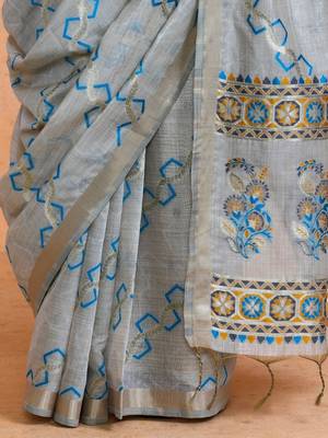 Grey woven design muga sarees with blouse piece 5