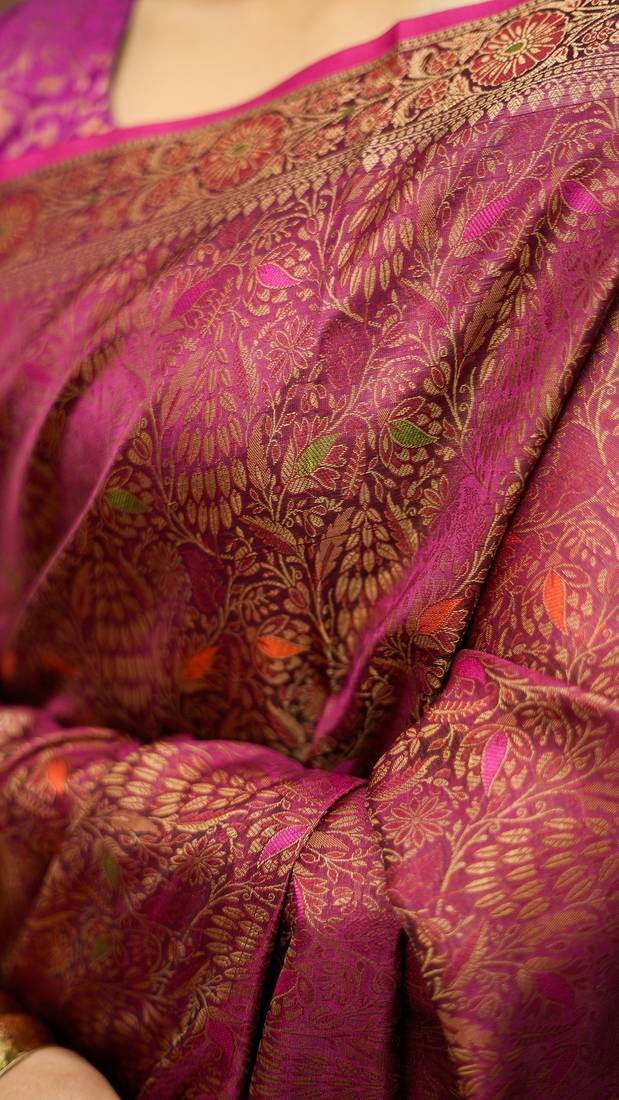 Rani katan silk woven saree with blouse