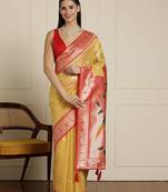 Yellow floral woven design zari saree with blouse piece