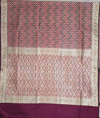 Maroon satin woven saree with blouse 2