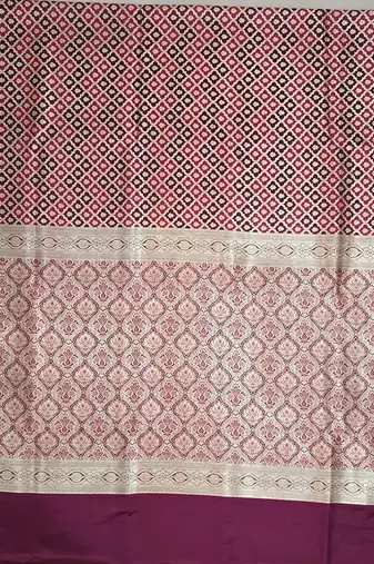 Maroon satin woven saree with blouse