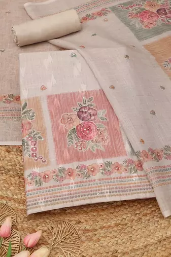 Printed Linen Unstitched Dress Material