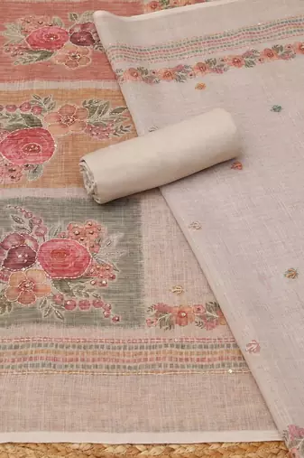 Printed Linen Unstitched Dress Material