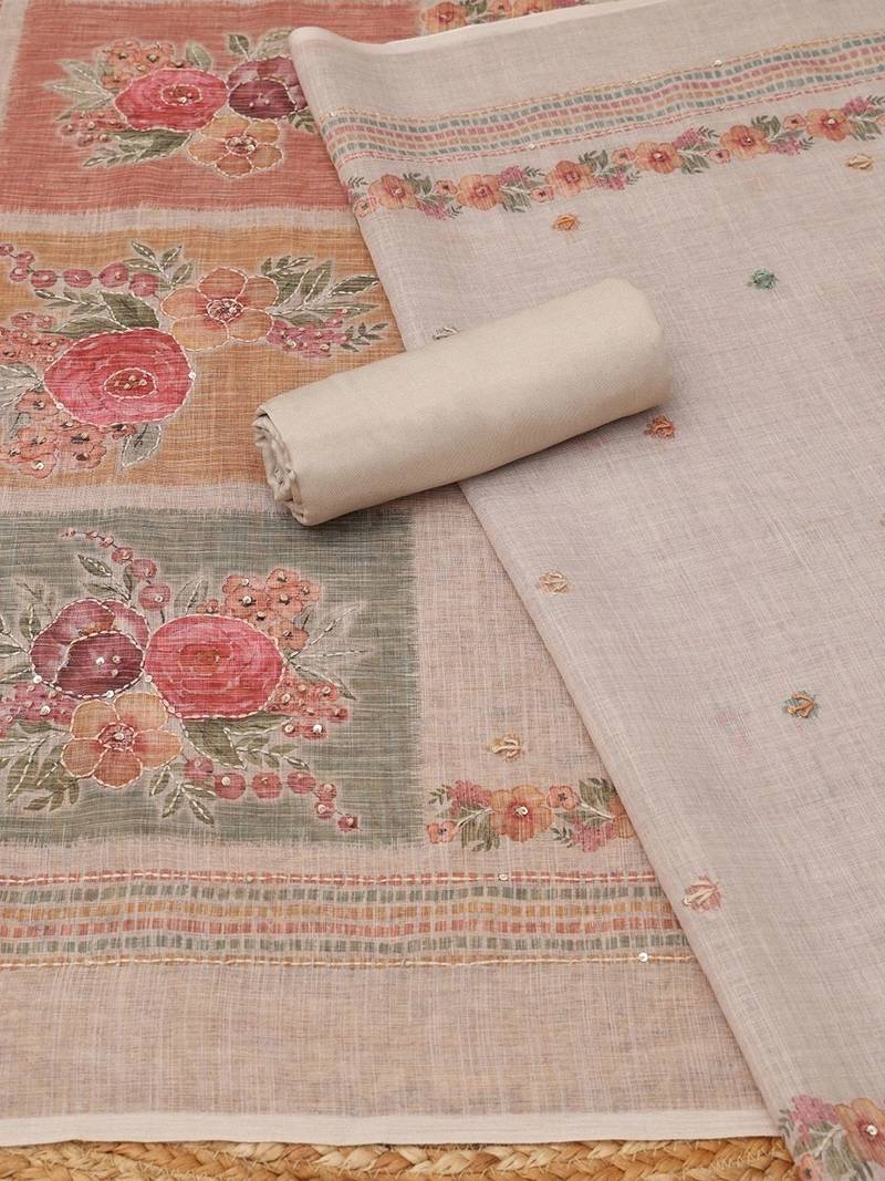 Printed Linen Unstitched Dress Material