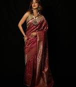 Rani pink satin woven saree with blouse