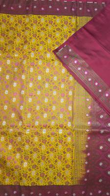 Mustard satin woven saree with blouse 2