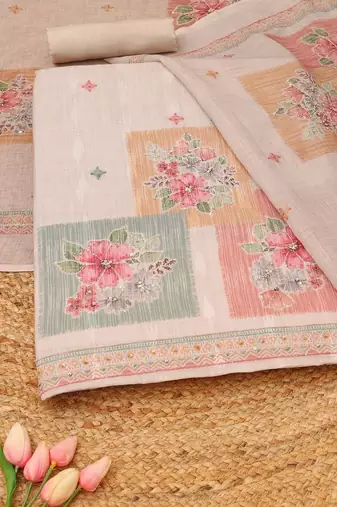 Printed Linen Unstitched Dress Material