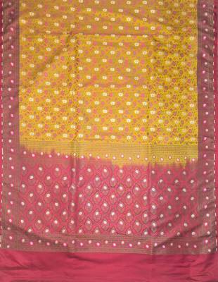 Mustard satin woven saree with blouse 3