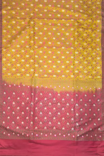 Mustard satin woven saree with blouse