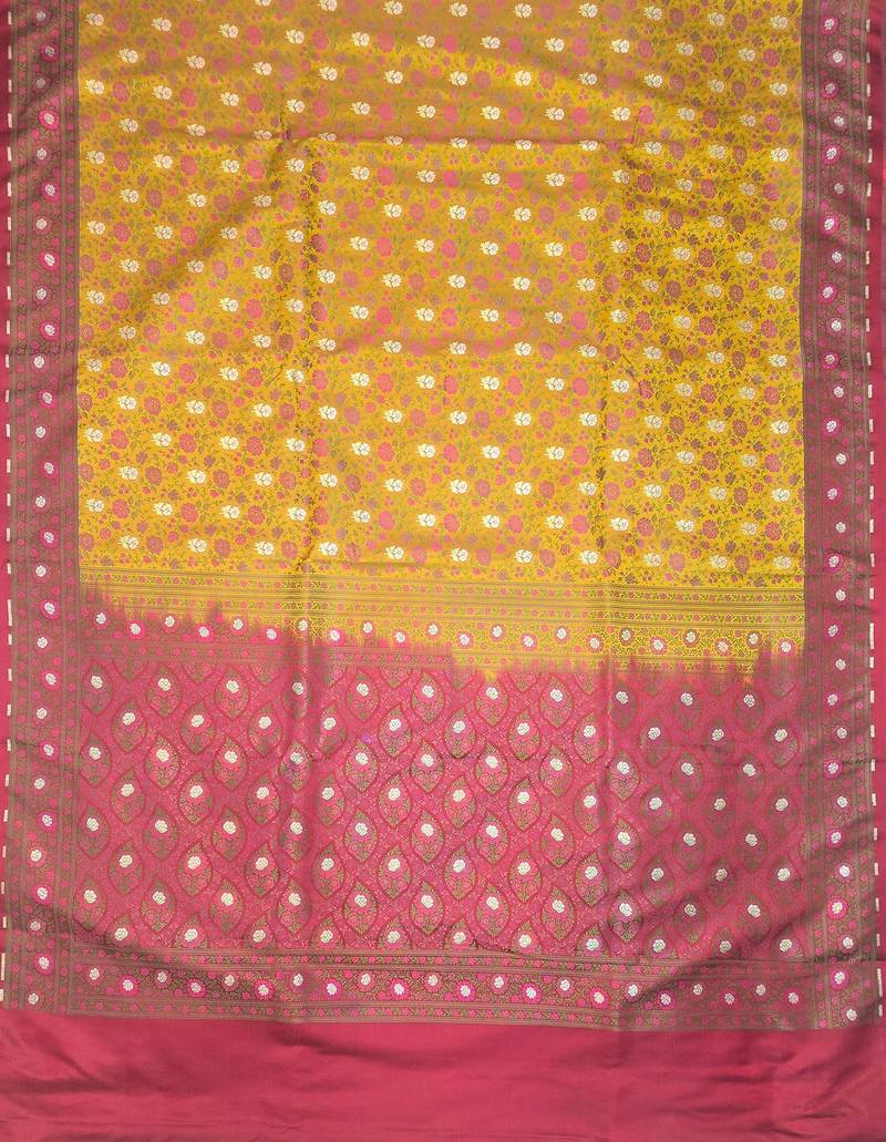 Mustard satin woven saree with blouse
