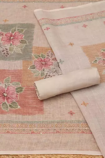 Printed Linen Unstitched Dress Material