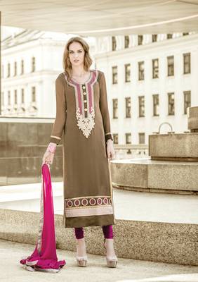 Beige georgette embroidered semi_stitched salwar with dupatta 1