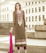 Beige georgette embroidered semi_stitched salwar with dupatta