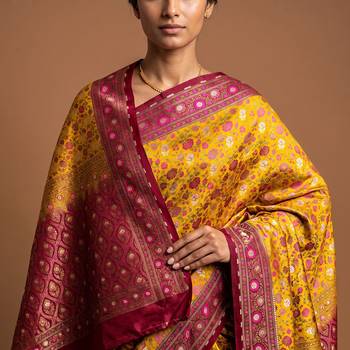 Mustard satin woven saree with blouse 5