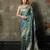 Sky-blue-grey satin woven saree with blouse