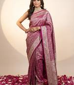 Rani pink satin woven saree with blouse