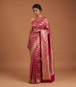 Rani pink satin woven saree with blouse