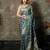 Sky-blue-grey satin woven saree with blouse