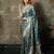 Sky-blue-grey satin woven saree with blouse