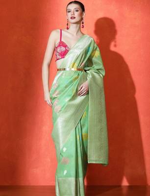 Green woven design saree with blouse 1