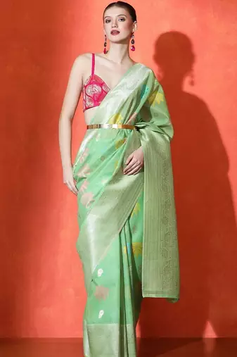 Green woven design saree with blouse