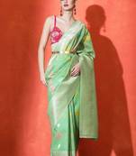 Green woven design saree with blouse